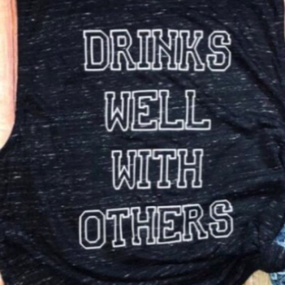 “Drinks Well With Other” Funny Play On Words O-Neck Tank Top - Picture 2 of 2